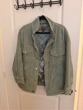 BDG Sage Green Corduroy Quilted Shirt Jacket